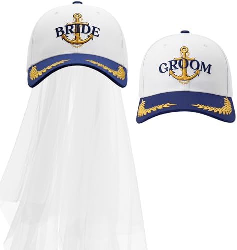 2 Pcs Bride Groom Cowgirl Hats with Veil Wedding