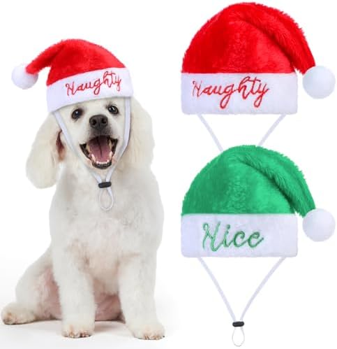 2 Pcs Dog Christmas Santa Hat Cats Naughty or Nice