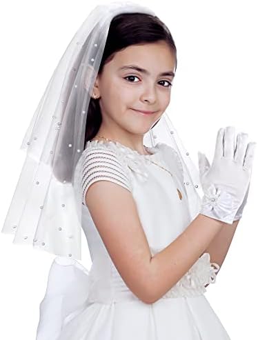 2 Pcs Girls White Veil and Gloves Set Halloween Costume