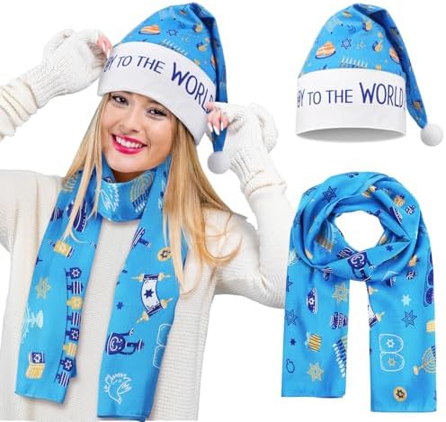 2 Pcs Hanukkah Hat Scarf Set Women Blue Chanukah Party Costume