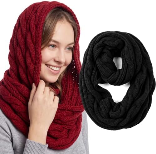 2 Pcs Infinity Scarf Thick Ribbed Knit for Winter Outdoor 2Color