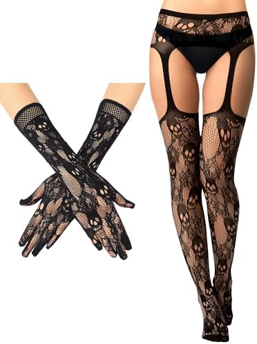 2 Pcs Lace Gloves Stockings Set Fishnet