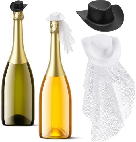 2 Pcs Mini Cowgirl Hat with Veil Western Bride and Groom Hat