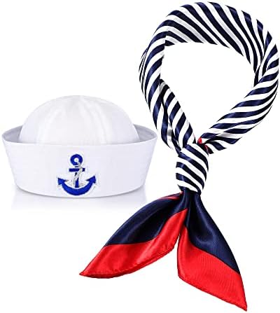 2 Pcs Sailor Hat and Scarf Set for Women Men Cute Style