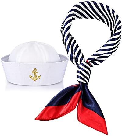 2 Pcs Sailor Hat and Scarf Set for Women Men Vintage Style