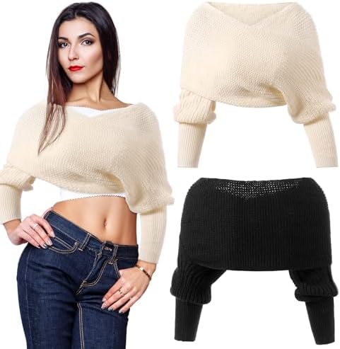 2 Pcs Scarf With Sleeves For Women Knitted Wrap Sweater Shawl Shrugs
