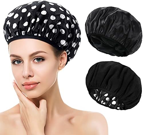 2 Pcs Shower Cap Terry Lined Shower Cap for Women Large Triple Layer