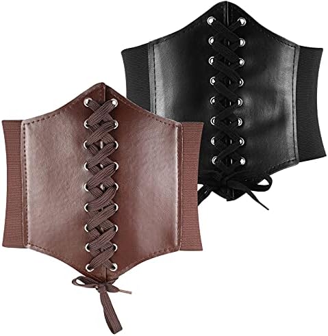 2 Pieces Halloween Corset Waist Belt Elastic Waistband Renaissance Tied