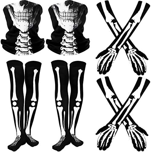 2 Sets Skeleton Long Gloves Leg Socks Skull Face Cover Halloween