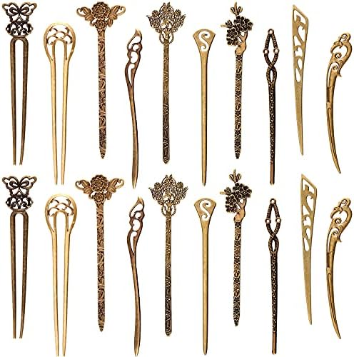 20 Pcs Chinese Hair Sticks Vintage Bronze Chopsticks for Women