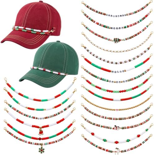 20 Pcs Christmas Trucker Hat Chains Women Man Red Green Hat Chain