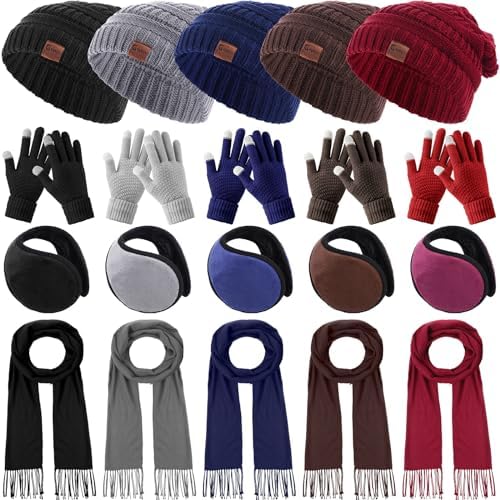 20 Pcs Winter Hat Scarf Gloves Ear Warmer Beanie Set for Men Women