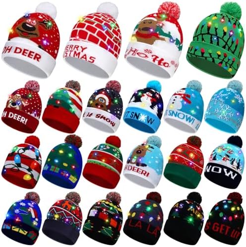 22 Pcs LED Light Up Christmas Hats for Adults Kids Stylish Style