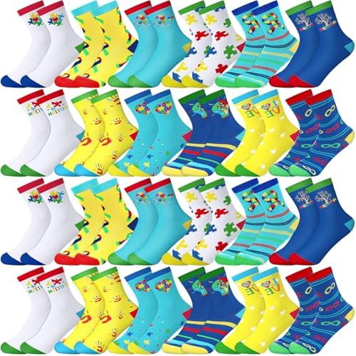 24 Pairs Autistic Awareness Socks Gifts Bulk Autistic Puzzle Socks Best