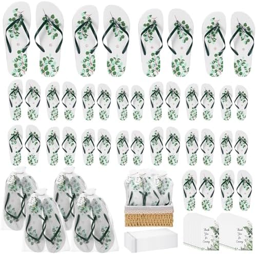 24 Pairs Bulk Flip Flops for Wedding Guest Eucalyptus Theme Slippers