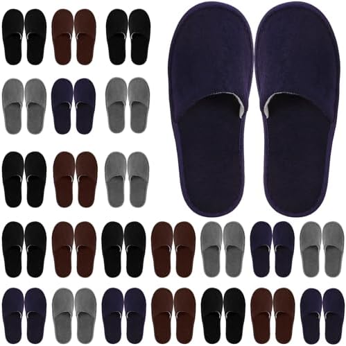 24 Pairs Disposable Slippers for Guests Bulk 2 Size Cotton Soft Spa