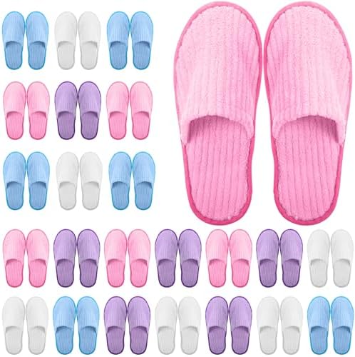 24 Pairs Disposable Slippers for Guests Bulk 2 Size Cotton Hotel Spa
