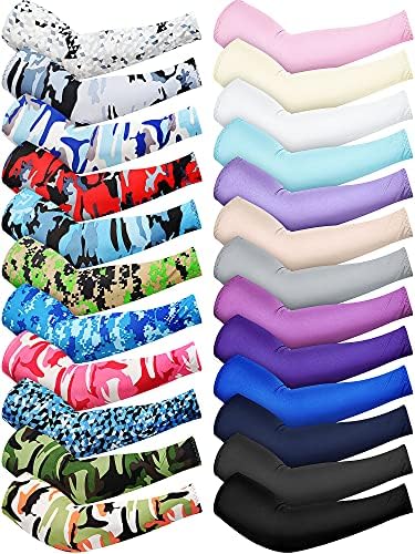 24 Pairs Unisex UV Protection Arm Cover Elastic Arm Sleeves Ice Silk