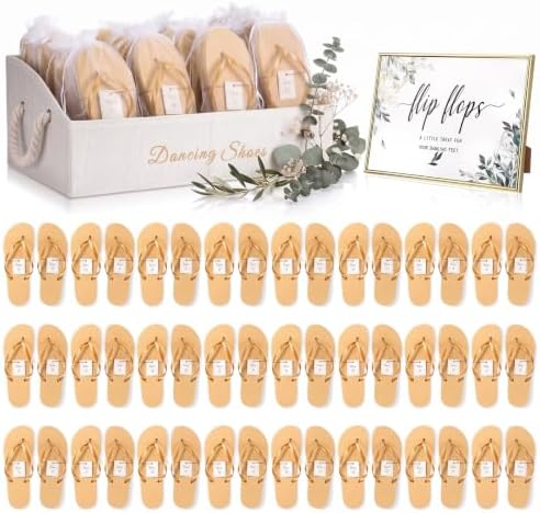 24 Pairs Wedding Flip Flops Bulk with Sign Shoes Basket Gold