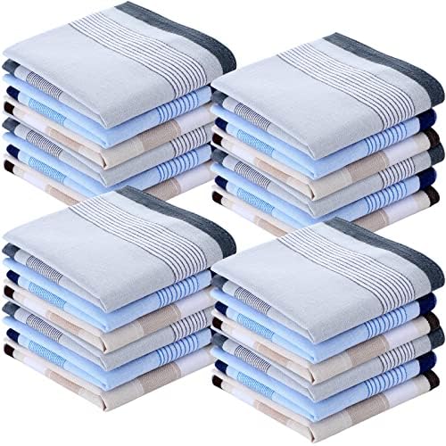 24 Pcs Cotton Mens Handkerchiefs Plaid Pocket Square