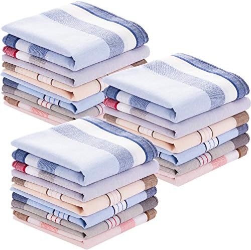24 Pcs Cotton Mens Handkerchiefs Plaid Pocket Square