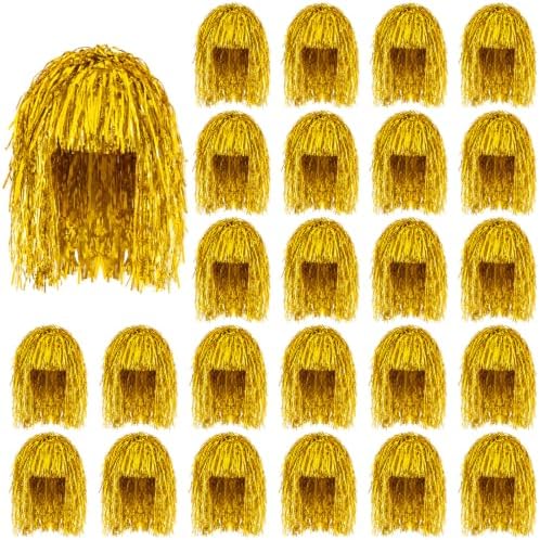 24 Pcs Foil Tinsel Wigs for Women gold Tinsel Party Wigs