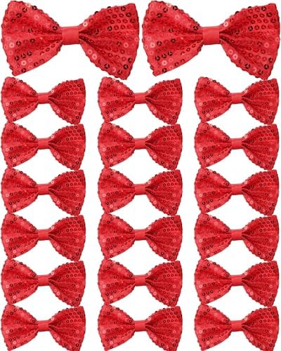 24 Pcs Men's Sequin Bow Ties Red