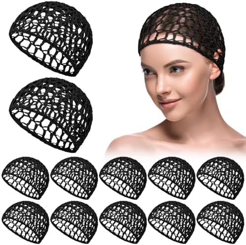 24 Pcs Mesh Hair Net Rayon Knit Crochet Hair Net Black Hairnet Wrap