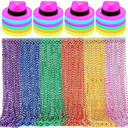 24 Pcs Neon Gangster Hats Glow Party Hats Supplies and 120 Pcs Neon