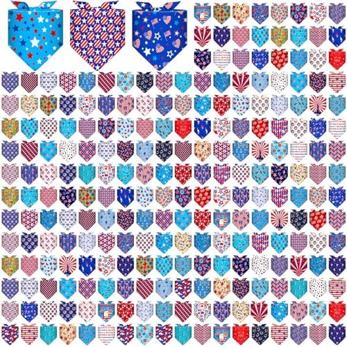 240 Pcs 4th of July Dog Bandanas Bulk Patriotic Pet Bandanas Adjustable