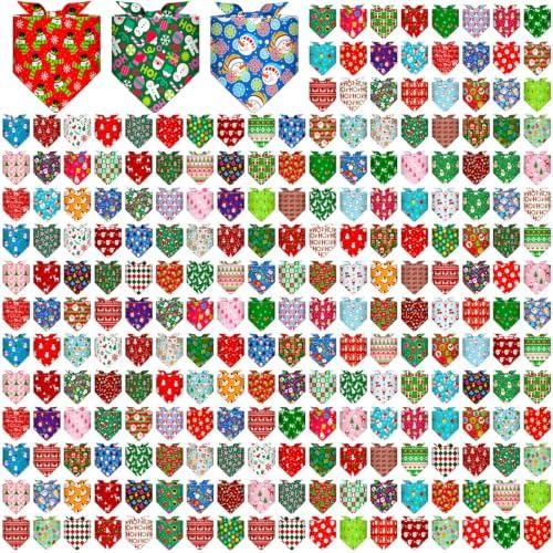 240 Pcs Christmas Dog Bandanas Bulk Xmas Pet Bibs Triangle Scarf
