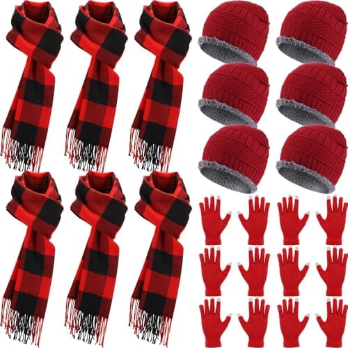 24pcs Winter Glove Scarf Hat Sets Knitted Beanie Hat Bulk Buffalo Plaid