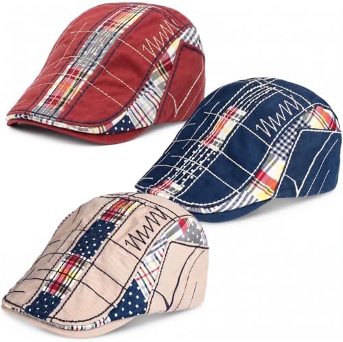 3 Pack Men Beret Hat Patchwork Newsboy Hats Adjustable Cabbie Hats for