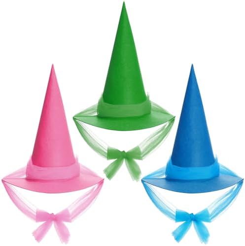 3 Pack Witch Hats with Tulle