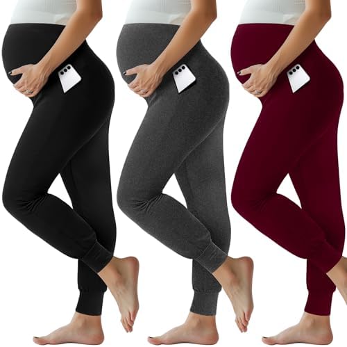 3 Pack Womens Maternity Pants Over The Belly Stretchy Pregnancy