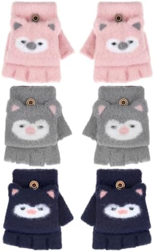 3 Pair Flip Top Mitts 3Color 4-7year Cute