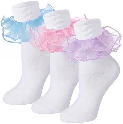 3 Pair Women Big Ruffle Calf Socks 3Color Style 2