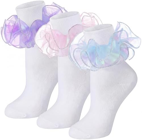 3 Pair Women Big Ruffle Calf Socks 3Color Style4
