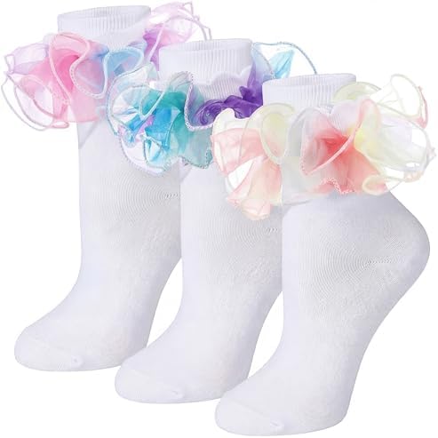 3 Pair Women Big Ruffle Calf Socks Candy Color Style 2