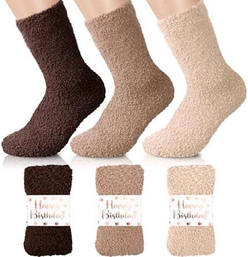 3 Pairs Fuzzy Socks for Women Soft Warm Slipper Socks Neutral Color