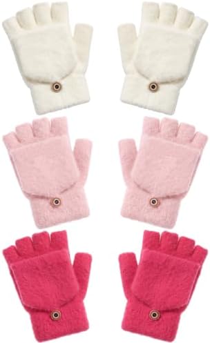 3 Pairs Kids Fingerless Gloves Winter Warm 3Color 4-7Y