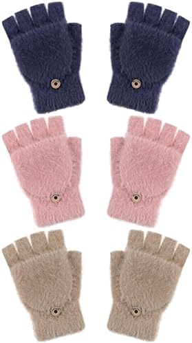 3 Pairs Kids Fingerless Gloves Winter Warm Retro Colors 1-4Y