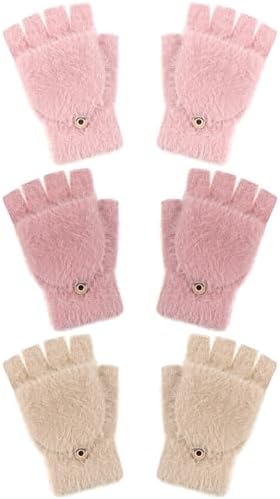 3 Pairs Kids Fingerless Gloves Winter Warm Sweet Colors 1-4Y