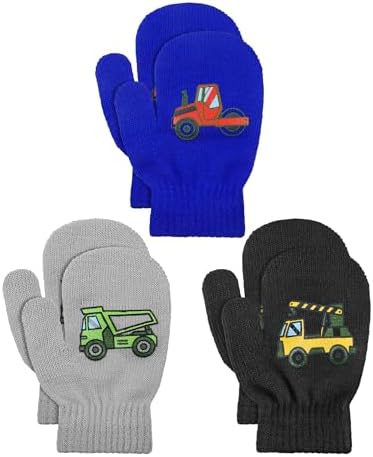 3 Pairs Kids Knitted Mittens Boy Warm Stretchy Full Finger Gloves for Co