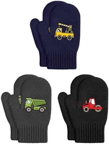 3 Pairs Kids Knitted Mittens Boy Warm Winter Mittens 3Color 1-4Y Old