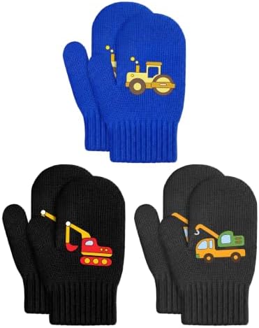 3 Pairs Kids Knitted Mittens Boy Warm Winter Mittens 3Color 4-7Y Old