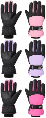 3 Pairs Kids Winter Ski Gloves Waterproof 3Color 6-10Y