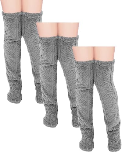 3 Pairs Over Knee Fuzzy Socks High Fuzzy Leg Warmers Over Knee Plush