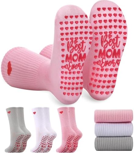 3 Pairs Pilates Grip Socks for Mom Women Non Slip Yoga Socks