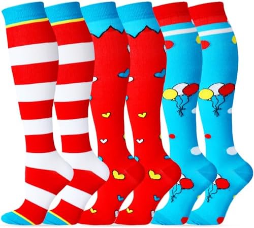 3 Pairs Red White Blue Striped Knee High Socks Cosplay Costumes Striped